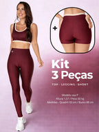Kit Fitness Feminino 3 Peças – Top, Shorts e Legging Cintura Alta