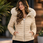 Jaqueta Puffer Forrada Impermeável com Capuz de Pelinho - Premium
