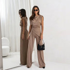Conjunto Bellanova™ com Blusa de Design Drapeado e Calça Pantalona Elegante
