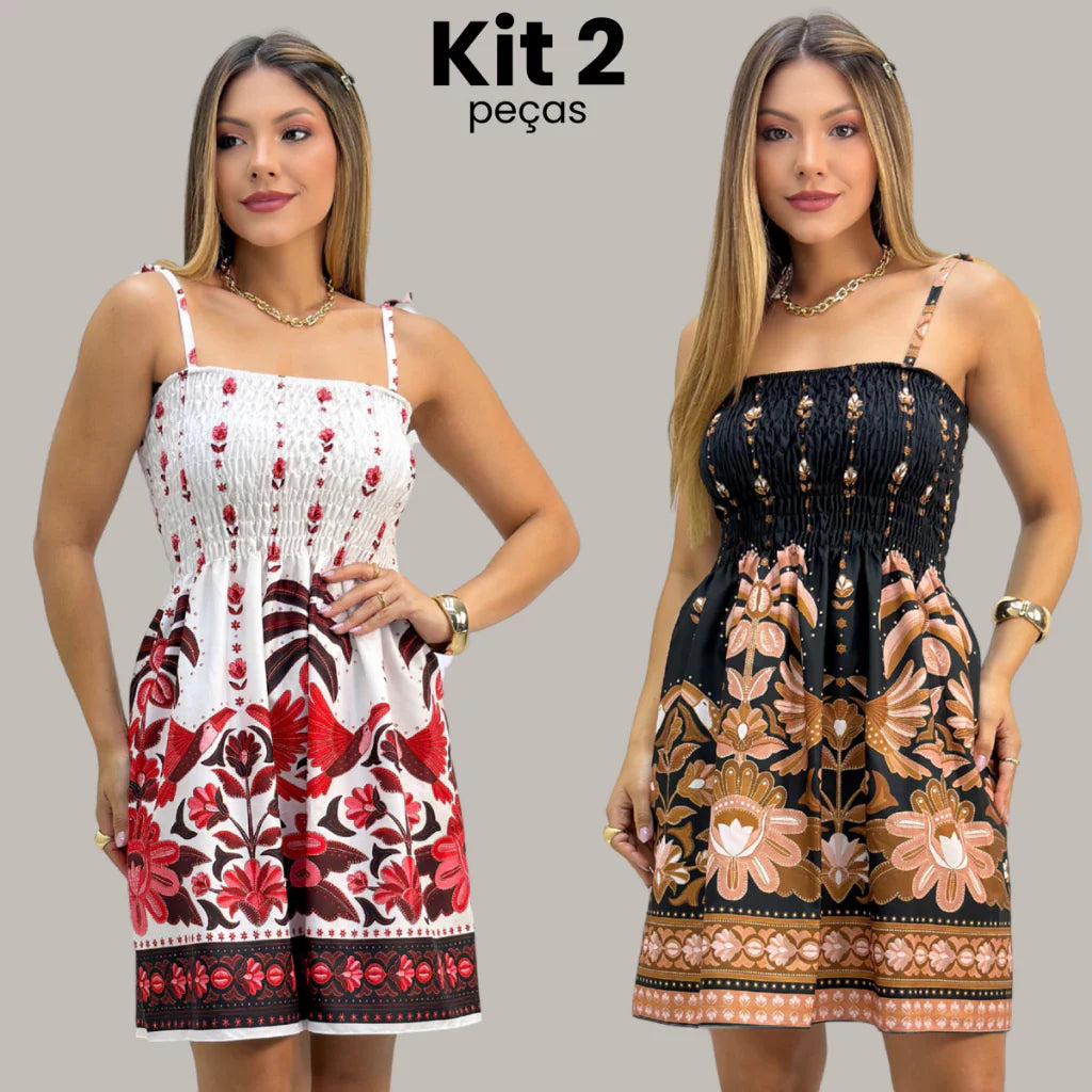 Kit 2 Vestidos Femininos Curtos Estampados