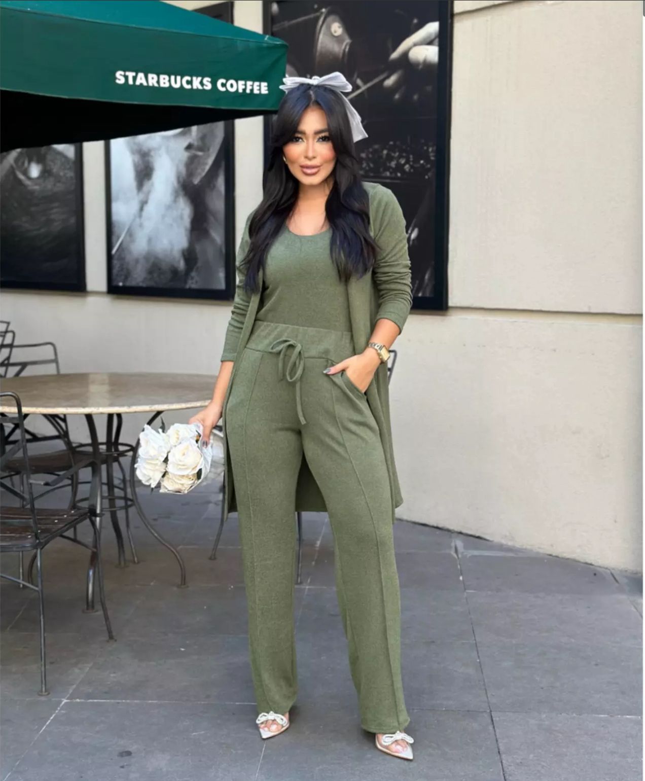 Conjunto Feminino 3 Peças: Cardigan Longo, Blusa e Calça Pantalona ( Promoção Válida Apenas Hoje)